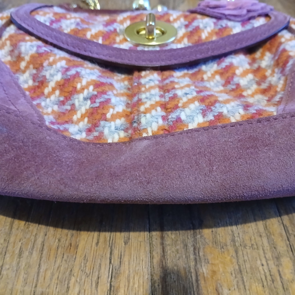 Coach Vintage Tweed Kisslock Top Handle Mini Bag Pink Purple Floral Chain Strap - Picture 7 of 14